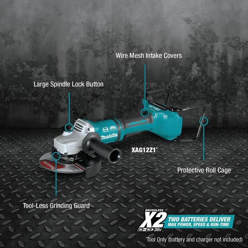 Makita 18V X2 LXT Ion de Litio 36V Inalámbrica sin Escobillas 7 pulgadas. Amoladora Angular con Interruptor de Paleta y Freno Eléctrico Herramienta Únicamente - XAG12Z1