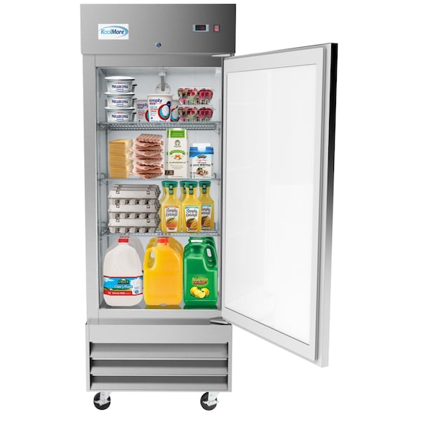 Koolmore 29" Stainless Steel Solid Door Commercial Reach-In Refrigerator Cooler  - 19 cu. ft () - RIR-1D-SS-19C