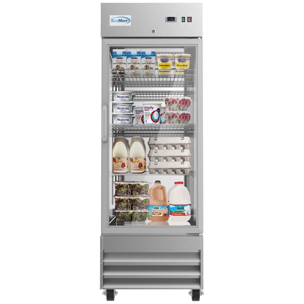 Koolmore 29" Stainless Steel 1 Glass Door Commercial Reach-in Refrigerator Cooler - 23 cu. ft - RIR-1D-GD