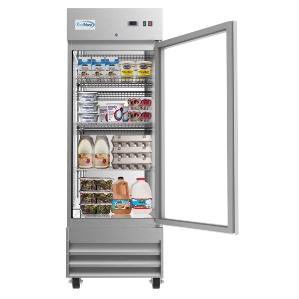 Koolmore 29" Stainless Steel 1 Glass Door Commercial Reach-in Refrigerator Cooler - 23 cu. ft - RIR-1D-GD