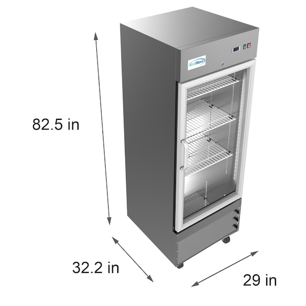 Koolmore 29" Stainless Steel 1 Glass Door Commercial Reach-in Refrigerator Cooler - 23 cu. ft - RIR-1D-GD
