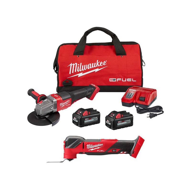 Amoladora inalámbrica Milwaukee M18 FUEL 18-Volt de iones de litio sin escobillas de 4-1/2 in./6 in. con interruptor de paleta, kit sin herramienta múltiple oscilante - 2980-22-2836-20