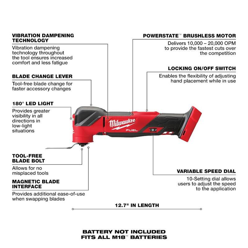 Amoladora inalámbrica Milwaukee M18 FUEL 18-Volt de iones de litio sin escobillas de 4-1/2 in./6 in. con interruptor de paleta, kit sin herramienta múltiple oscilante - 2980-22-2836-20