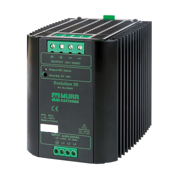 Murr Elektronik Power Supply, 324/572V AC; 480/745V DC, 24V DC, 20A, DIN Rail - 85002