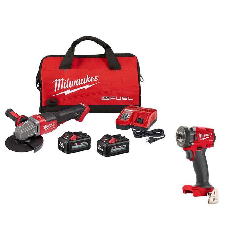 Kit de esmeriladora inalámbrica Milwaukee M18 FUEL de 18 voltios con tecnología de litio y motor sin escobillas de 4-1/2 pulgadas/6 pulgadas con interruptor de paleta y llave de impacto M18 FUEL CP - 2980-22-2854-20.