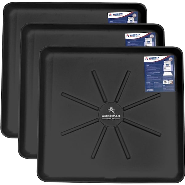 American Built Pro Washing Machine Pan, 30 in x 28 in Plastic Black Undrilled wDrain Hose Adapter, 3PK - WMSP-BUnd P3