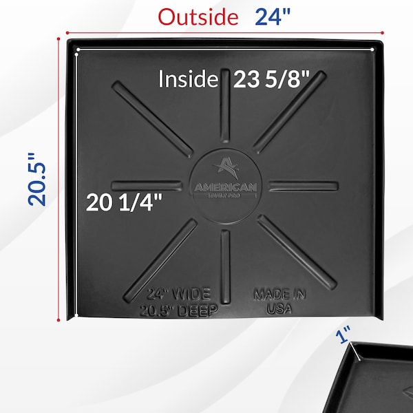 American Built Pro Dishwasher Drain Pan - Open-Ended Directs wtr Upfront for Leak Detection  - 24 inch x 20.5 inch, Blk - DWP-1B