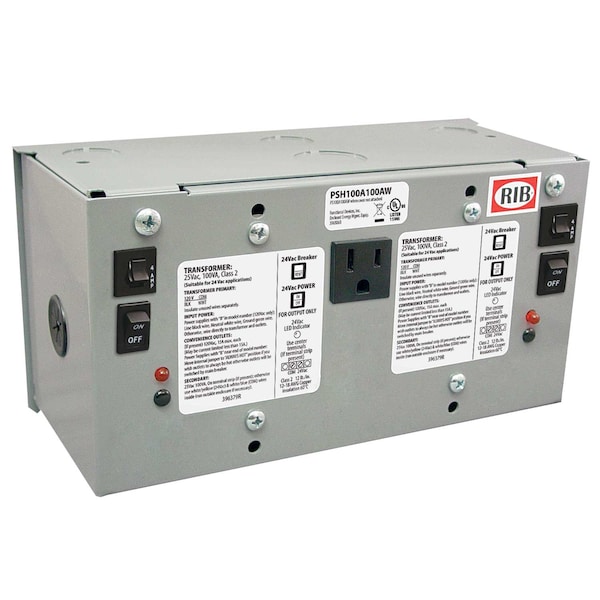 Functional Devices-Rib Enclosed Power Supply, 120V AC, 24V AC, 100VA - PSH100A100AW