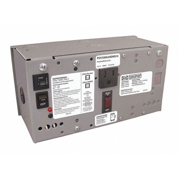 Functional Devices-Rib Enclosed Power Supply, 120V AC, 24V AC, 100VA - PSH100A24DWB10