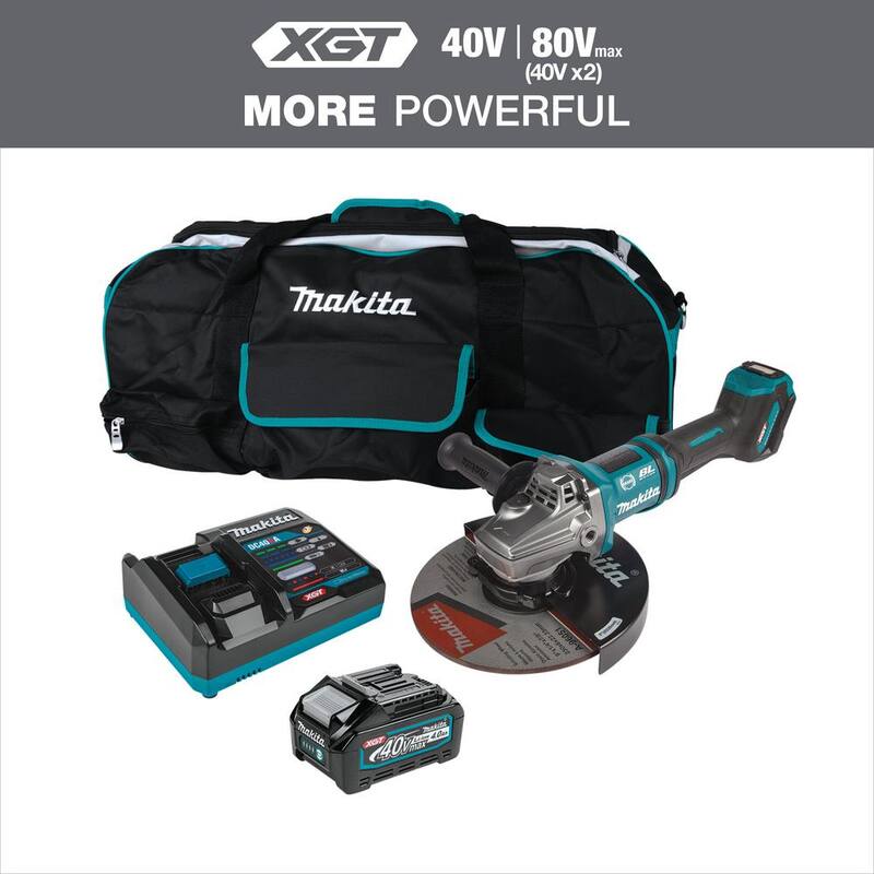 Kit de amoladora angular inalámbrica con interruptor de paleta de 7 pulgadas / 9 pulgadas Makita 40V Max XGT sin escobillas con freno eléctrico, compatible con AWS (4.0 Ah) - GAG10M1