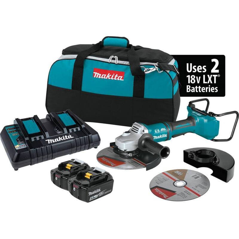 Makita 18V X2 LXT de iones de litio (36V) sin escobillas Cortadora de ángulo inalámbrica de interruptor de paleta de 9 pulgadas con freno eléctrico Kit de amoladora de corte - XAG13PT1