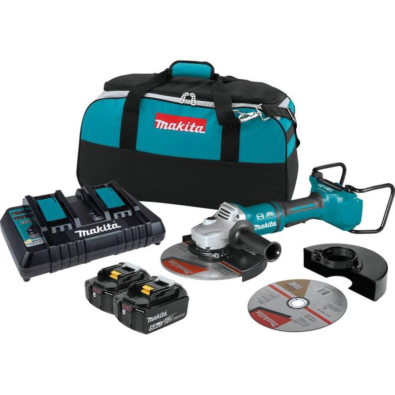 Makita 18V X2 LXT de iones de litio (36V) sin escobillas Cortadora de ángulo inalámbrica de interruptor de paleta de 9 pulgadas con freno eléctrico Kit de amoladora de corte - XAG13PT1