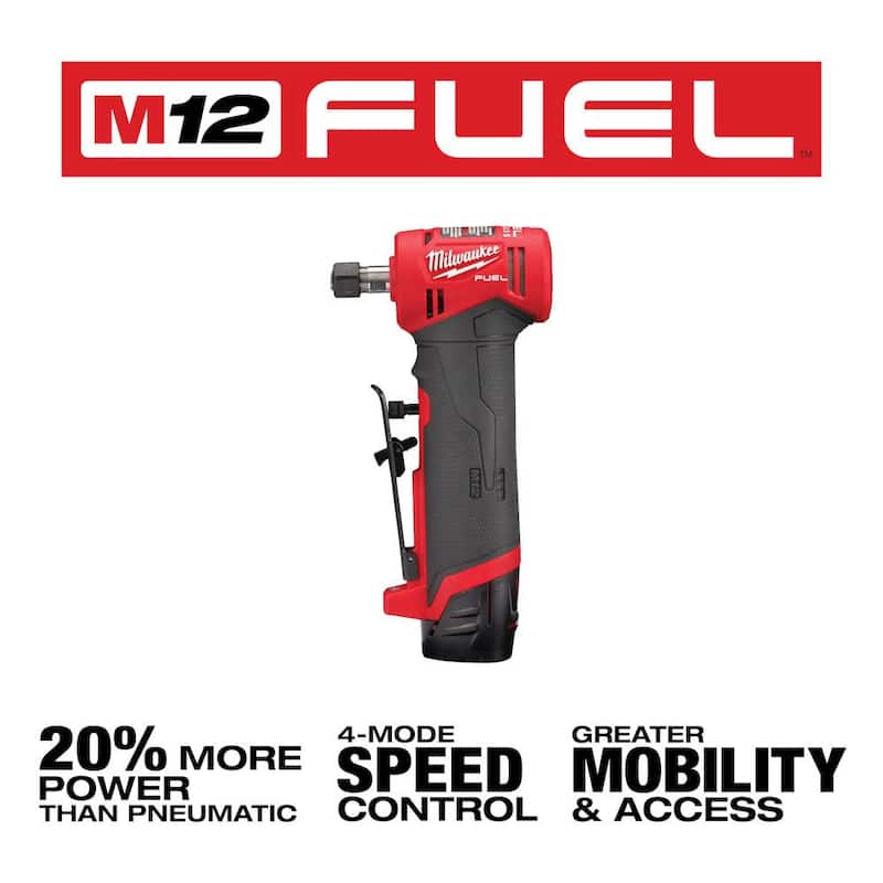 Milwaukee M12 FUEL 12-Volt Lithium-Ion 1/4 pulg. Kit de esmeriladora angular recta inalámbrica con broca angular derecha M12 de 3/8 pulgadas - 2485-22-2415-20.