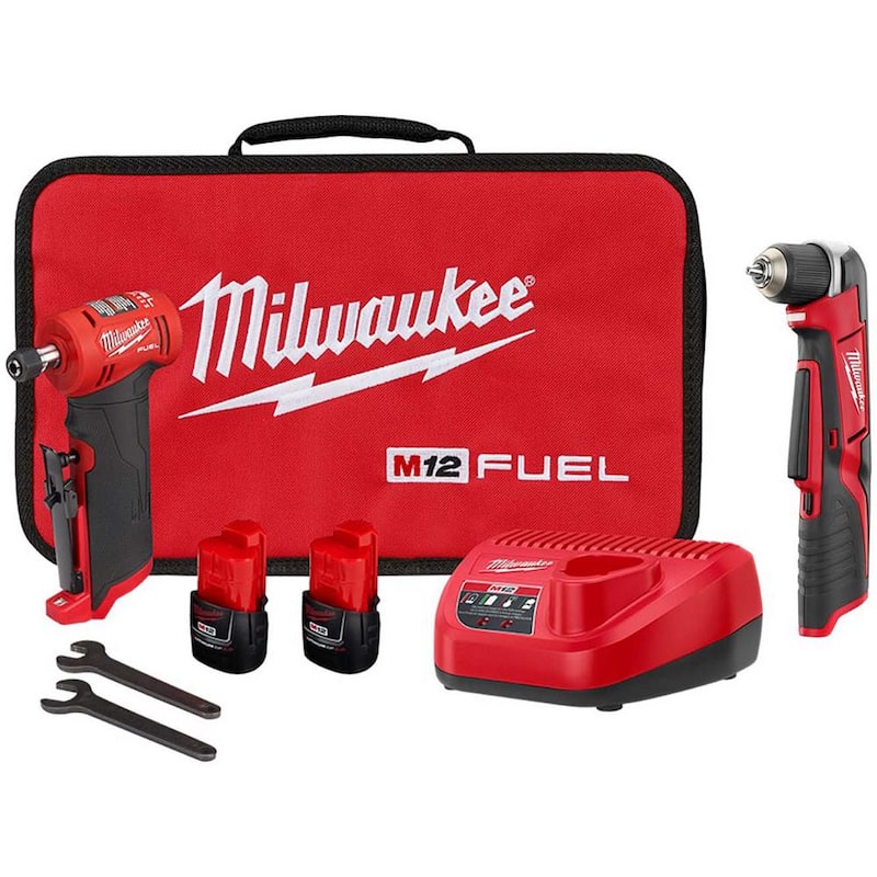 Milwaukee M12 FUEL 12-Volt Lithium-Ion 1/4 pulg. Kit de esmeriladora angular recta inalámbrica con broca angular derecha M12 de 3/8 pulgadas - 2485-22-2415-20.