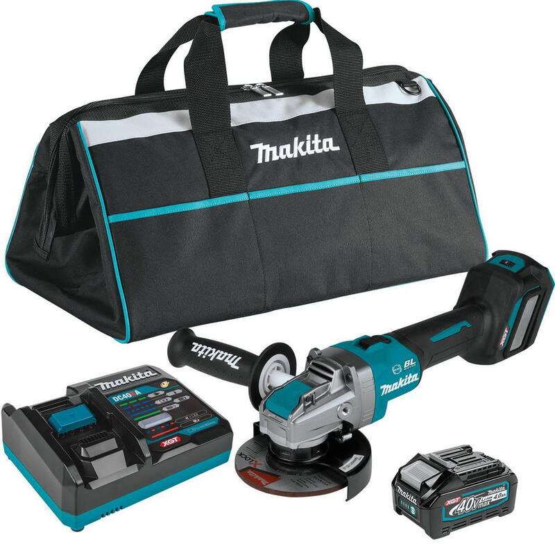 Esmeriladora angular inalámbrica sin escobillas Makita 40V max XGT de 5 pulgadas con sistema X-LOCK, freno eléctrico, compatible con AWS (4.0Ah) - GAG11M1.