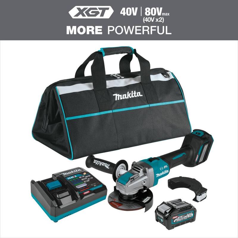 Esmeriladora angular inalámbrica sin escobillas Makita 40V max XGT de 5 pulgadas con sistema X-LOCK, freno eléctrico, compatible con AWS (4.0Ah) - GAG11M1.