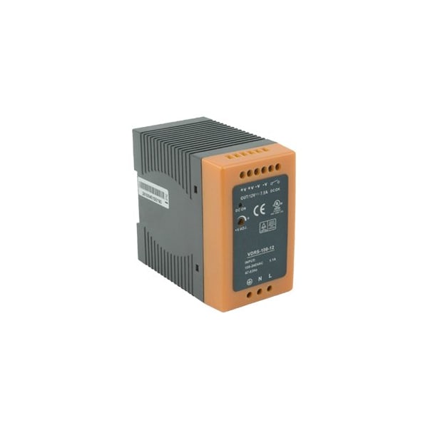 Cui Inc AC to DC Power Supply, 88 to 264V AC, 12V DC, 90W, 7.5A, DIN Rail - VDRS-100-12