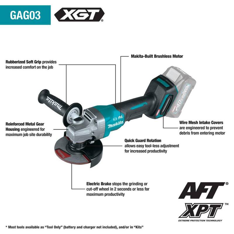 Makita 40V Max XGT Amoladora angular inalámbrica sin escobillas de 4-1/2 /5 pulgadas con interruptor de paleta y freno eléctrico (herramienta solamente) - GAG03Z