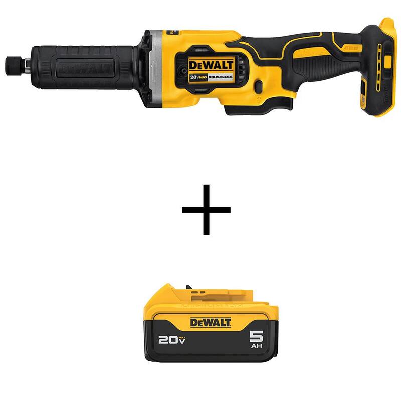 Rectificadora de troqueles inalámbrica DEWALT 20V MAX con motor sin escobillas de 1-1/2 pulgadas y velocidad variable y batería de iones de litio Premium de 20V MAX 5.0Ah - DCG426BW205