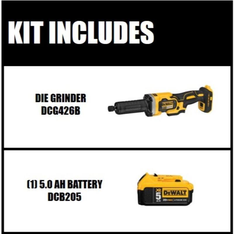 Rectificadora de troqueles inalámbrica DEWALT 20V MAX con motor sin escobillas de 1-1/2 pulgadas y velocidad variable y batería de iones de litio Premium de 20V MAX 5.0Ah - DCG426BW205