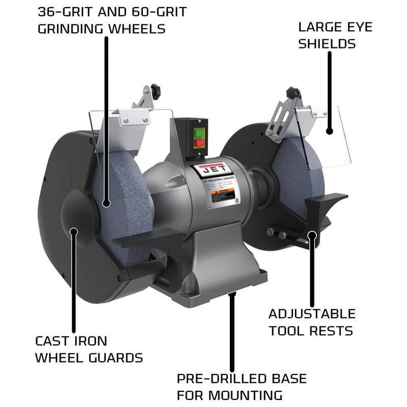 Rectificadora de banco industrial Jet de 12 pulgadas y 2 HP - 578012