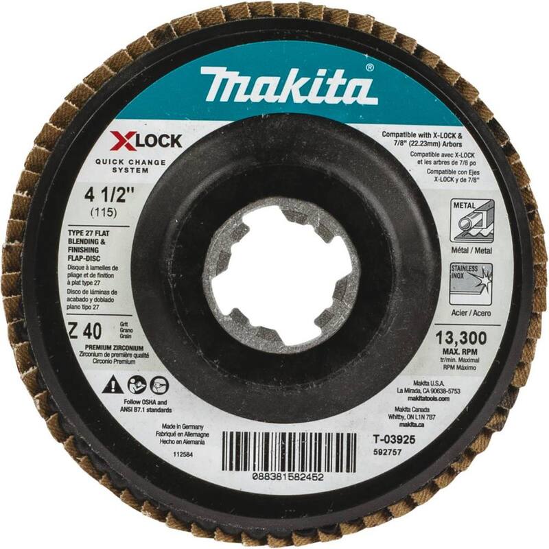 Amoladora angular inalámbrica sin escobillas Makita 40V máx XGT de 5 pulgadas con interruptor de paleta X-LOCK y disco de láminas de grano 40 de regalo (cantidad 7) - GAG13Z-T-039257
