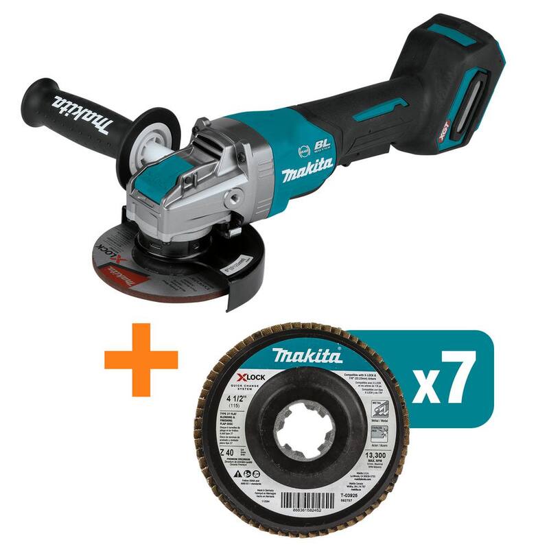 Amoladora angular inalámbrica sin escobillas Makita 40V máx XGT de 5 pulgadas con interruptor de paleta X-LOCK y disco de láminas de grano 40 de regalo (cantidad 7) - GAG13Z-T-039257