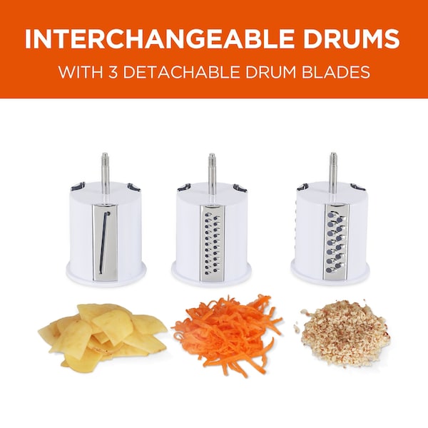 Commercial Chef Drum Grater + 3 Piece Blade Set Manual Shredder Cheese Grater Vegetable Nut Grinder - CH1514