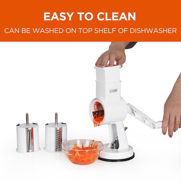 Commercial Chef Drum Grater + 3 Piece Blade Set Manual Shredder Cheese Grater Vegetable Nut Grinder - CH1514