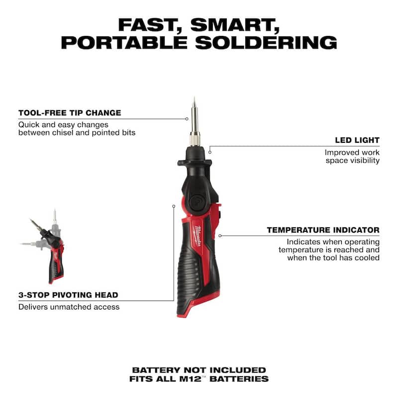 Milwaukee M12 FUEL 12-Volt Lithium-Ion 1/4 in. Kit de amoladora de ángulo recto sin cable con soldador M12 - 2485-22-2488-20