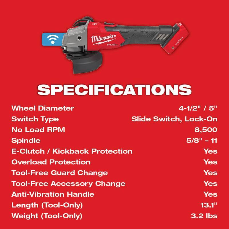 Amoladora de freno Milwaukee M18 FUEL 18V de ion de litio sin escobillas inalámbrica de 4-1/2 in./5 in. con interruptor deslizante y amoladora sin escobillas - 2883-20-2880-20.