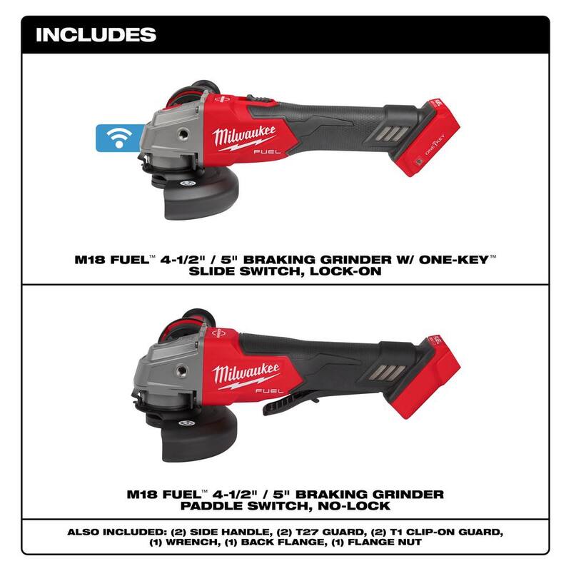 Amoladora de freno Milwaukee M18 FUEL 18V de ion de litio sin escobillas inalámbrica de 4-1/2 in./5 in. con interruptor deslizante y amoladora sin escobillas - 2883-20-2880-20.
