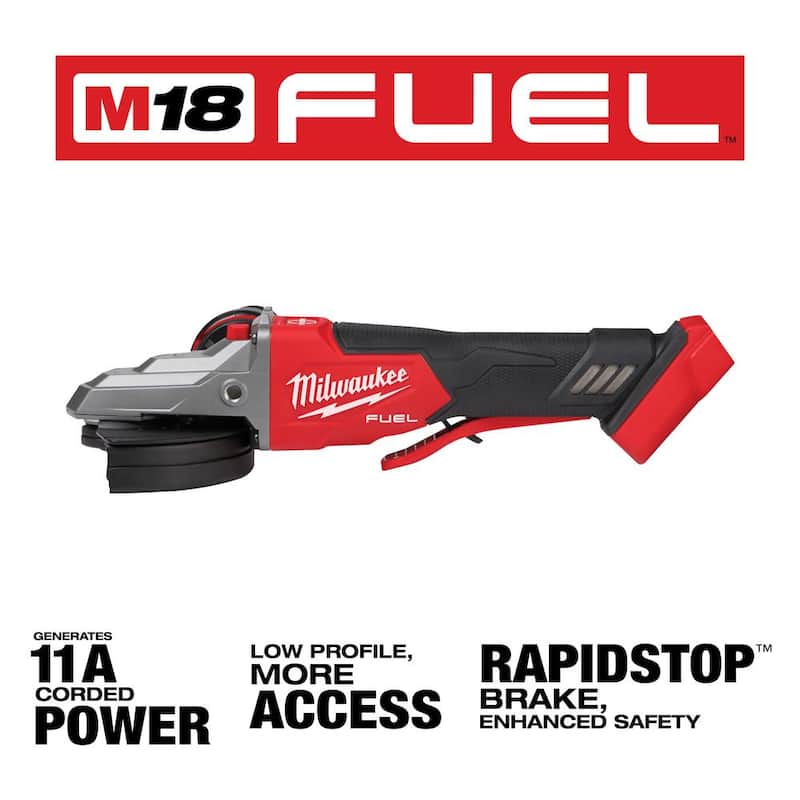 Milwaukee M18 FUEL 18-Volt Lithium-Ion Brushless Cordless 5 pulgadas Amoladora con Freno de Cabeza Plana con Batería de 8.0 Ah y Cargador - 2886-20-48-59-1880