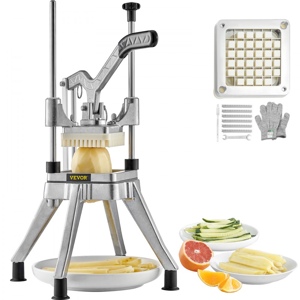 VEVOR Commercial Vegetable Fruit Chopper 1/2″ Blade Heavy Duty Professional Food Dicer Kattex French Fry Cutter Onion Slicer Stainless Steel for Tomato Peppers Potato Mushroom, Sliver - G212INCH420J23BAAV0