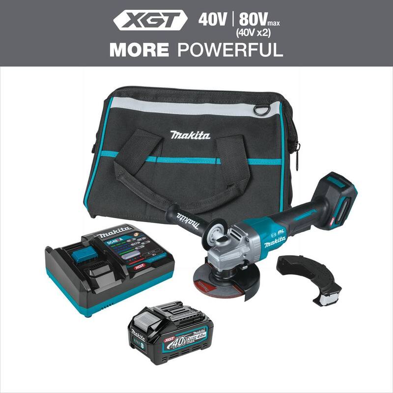 Kit de amoladora angular inalámbrica sin escobillas Makita 40V Max XGT de 4-1/2/5 pulgadas con interruptor de paleta y freno eléctrico (4.0Ah) - GAG03M1