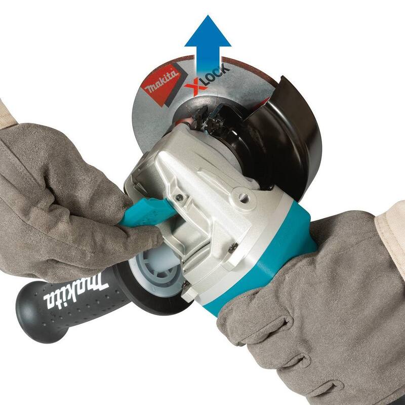 Esmeriladora angular con interruptor AC/DC Makita de 7.5 amperes con bloqueo X-LOCK de 4-1/2 in. con bono de 2 ruedas de alambre trenzado Twist de 4-1/2 in. - GA4570-D-726092.