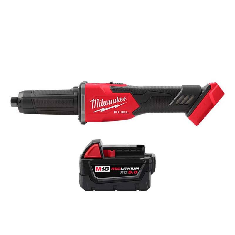 Amoladora Matricial Inalámbrica sin Escobillas Milwaukee M18 FUEL de 18V de Iones de Litio de 1/4 de pulgada con Interruptor Deslizante de Freno y Batería de 5.0Ah - 2939-20-48-11-1850