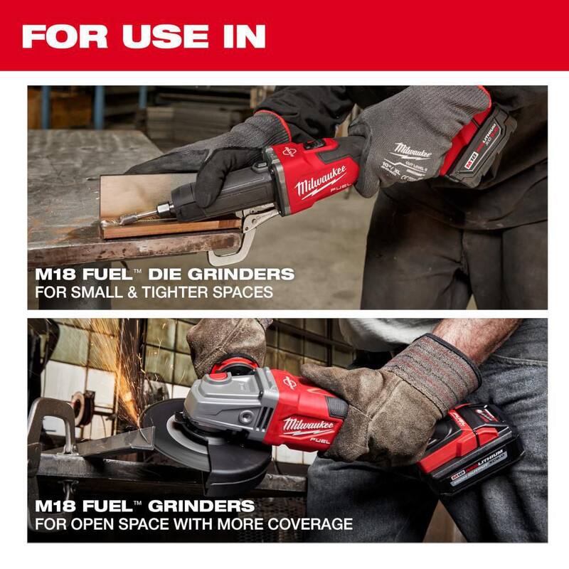 Amoladora Matricial Inalámbrica sin Escobillas Milwaukee M18 FUEL de 18V de Iones de Litio de 1/4 de pulgada con Interruptor Deslizante de Freno y Batería de 5.0Ah - 2939-20-48-11-1850