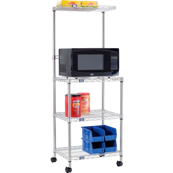Nexel Poly-Z-Brite 4-Tier Mobile Microwave Station Cart Kit, 24inL x 18inW x 63inH - 243074