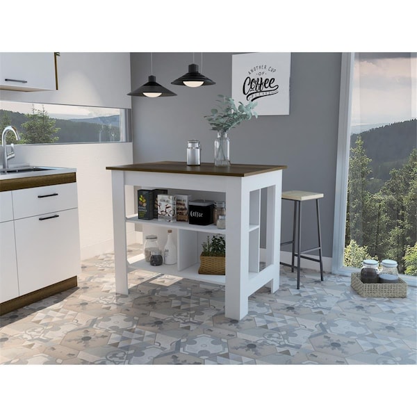 Gfancy Fixtures Modern & Caramel Kitchen Island, White - GF3679863