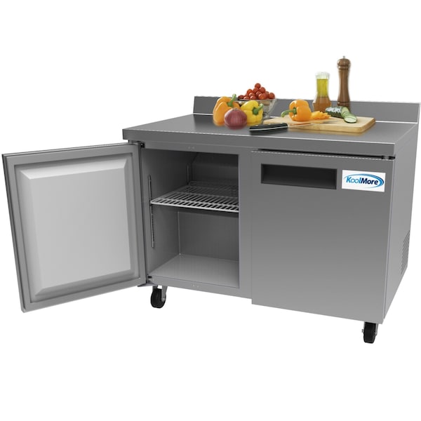 Koolmore 48" Stainless Steel 2 Door Worktop Commercial Refrigerator with 3 1/2 Backsplash - 12 cu.ft () - RWT-2D-12C