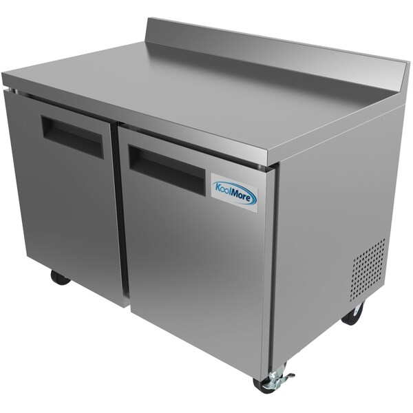 Koolmore 48" Stainless Steel 2 Door Worktop Commercial Refrigerator with 3 1/2 Backsplash - 12 cu.ft () - RWT-2D-12C