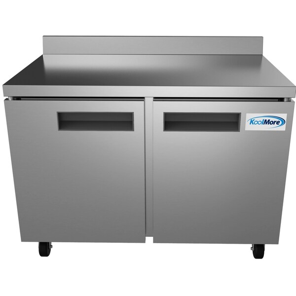 Koolmore 48" Stainless Steel 2 Door Worktop Commercial Refrigerator with 3 1/2 Backsplash - 12 cu.ft () - RWT-2D-12C