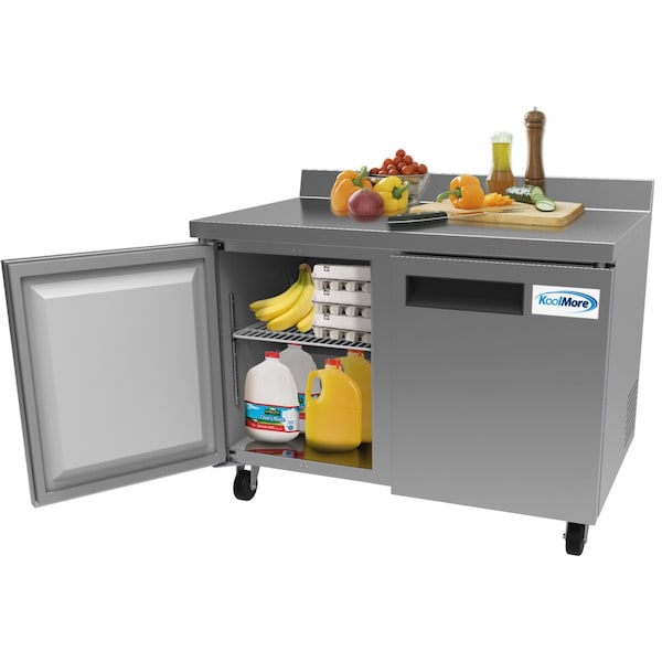 Koolmore 48" Stainless Steel 2 Door Worktop Commercial Refrigerator with 3 1/2 Backsplash - 12 cu.ft () - RWT-2D-12C