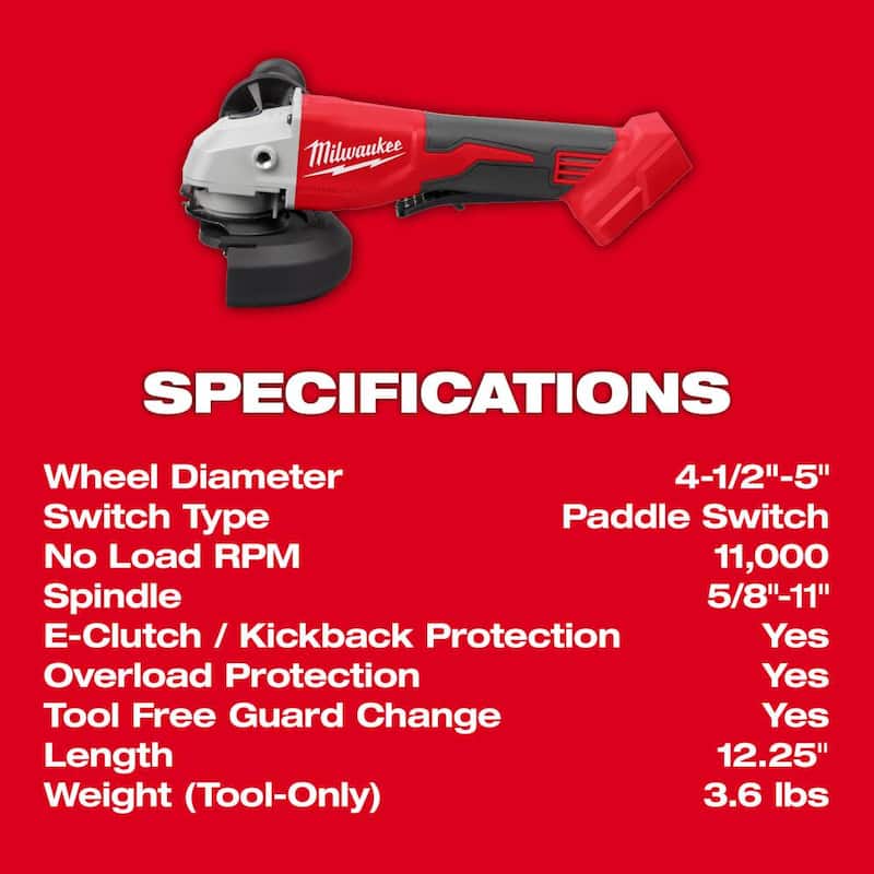 Amoladora inalámbrica sin escobillas Milwaukee M18 de 18 voltios de ion de litio con interruptor de paleta y batería de alto rendimiento de 6.0Ah - 2686-20-48-11-1865