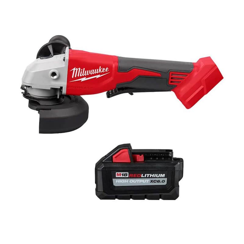 Amoladora inalámbrica sin escobillas Milwaukee M18 de 18 voltios de ion de litio con interruptor de paleta y batería de alto rendimiento de 6.0Ah - 2686-20-48-11-1865