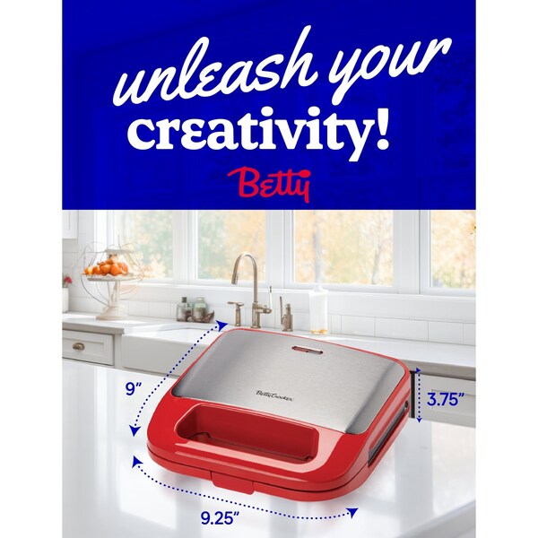 Betty Crocker 3-in-1 Indoor Grill, Sandwich / Panini Press & Waffle Maker Plus, Red - BC-4965R