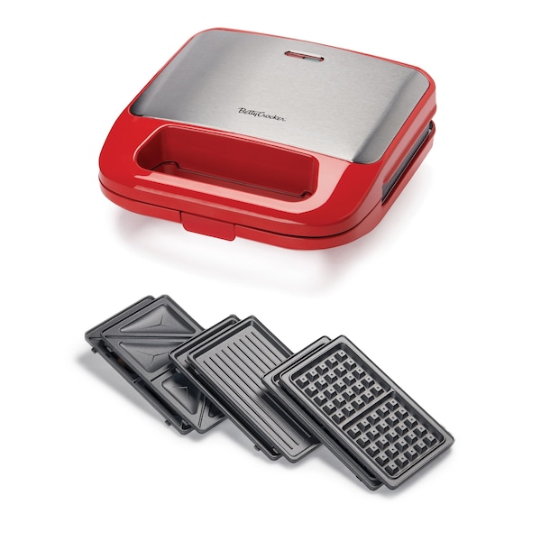 Betty Crocker 3-in-1 Indoor Grill, Sandwich / Panini Press & Waffle Maker Plus, Red - BC-4965R