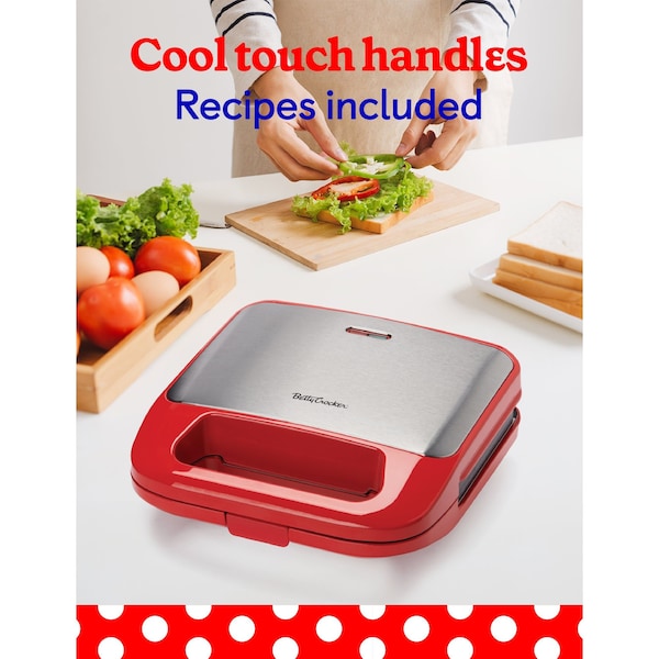 Betty Crocker 3-in-1 Indoor Grill, Sandwich / Panini Press & Waffle Maker Plus, Red - BC-4965R