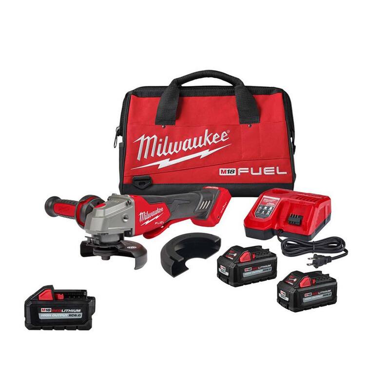 Kit de amoladora sin escobillas Milwaukee M18 FUEL 18V de 4-1/2 in./5 in. con freno, inalámbrica de ion de litio, con interruptor de paleta y (3) baterías de 6.0 - 2882-22-48-11-1865.